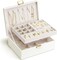 2 Layer Jewelry Storage Box, Teacher Gifts, Large Jewelry Organizer for Women Removable Jewelery Tray for Necklace Earrings Rings Bracelets (Cream White)